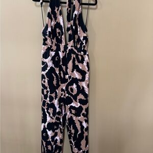 Diane Von Furstenberg Black, Blush & Brown Sleeveless V-Neck Jumpsuit